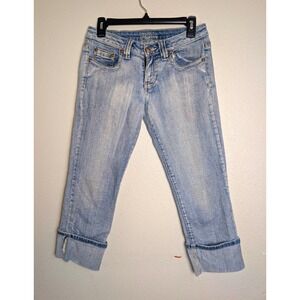 Fusion Jeans Women's 7 Light Wash Cuffed Capri Cropped Denim Y2K 90's Style